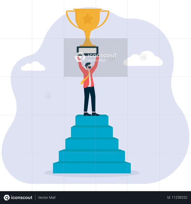 Businessman achieves business trophy  Illustration