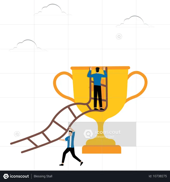 Businessman Achieving Business Trophy  Illustration