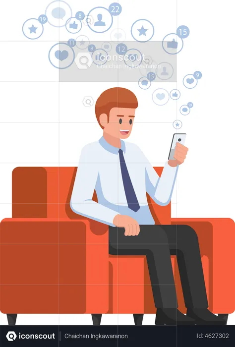 Businessman addicted to smartphone  Illustration
