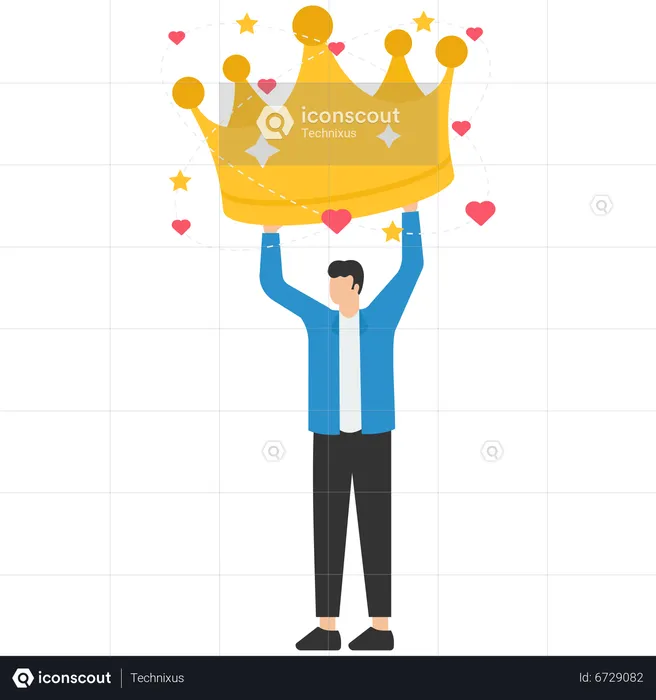 Businessman admire himself and proud of his crown with love and stars around  Illustration