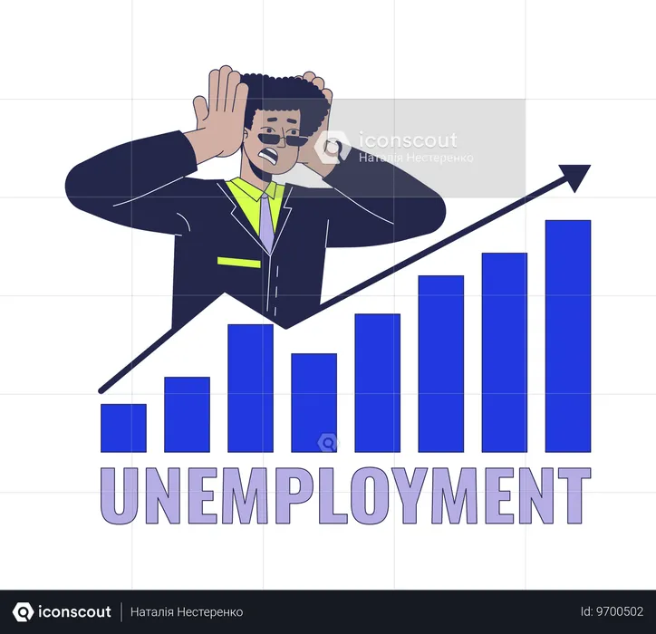 Businessman analyses high unemployment rate  Illustration