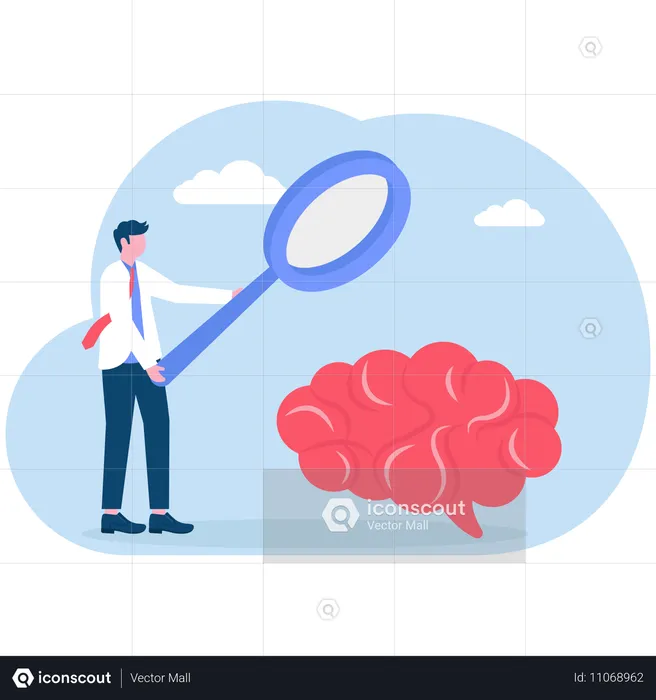 Businessman analysing business brain  Illustration