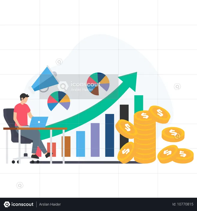 Businessman analysing business data  Illustration