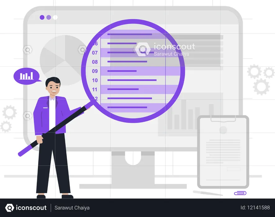 Businessman analysing business data  Illustration