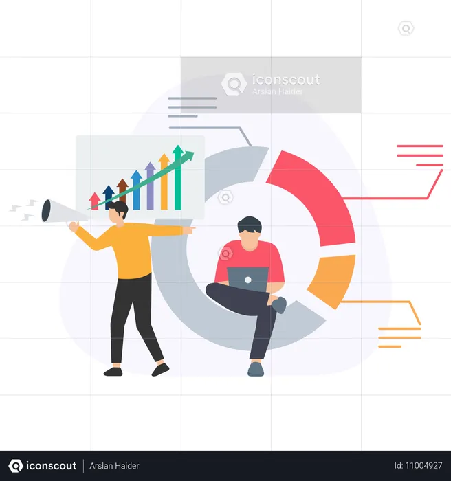 Businessman analysing company Statistics graph  Illustration