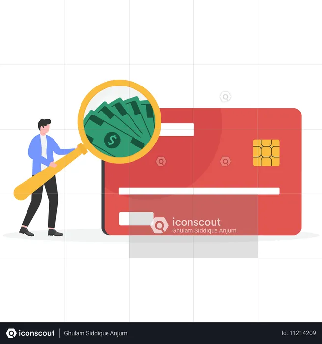 Businessman analysing credit card  Illustration