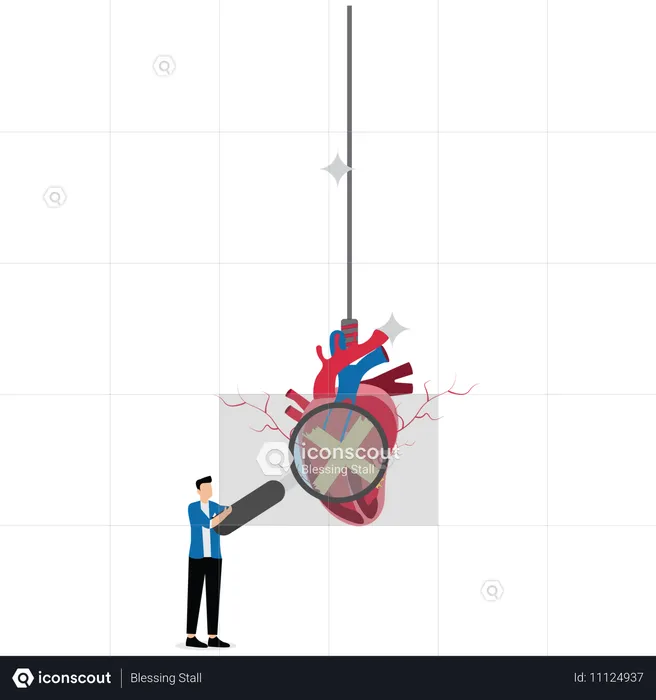 Businessman analysing heart  Illustration