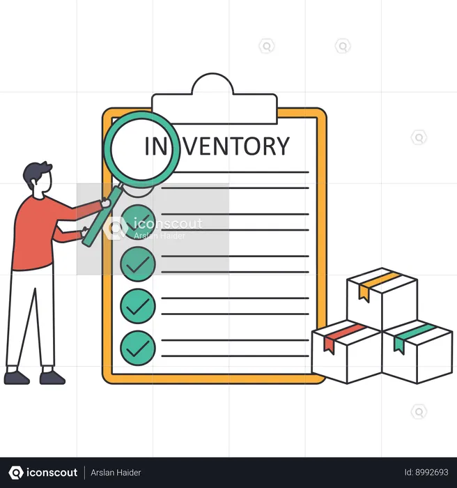 Businessman analysing inventory list  Illustration