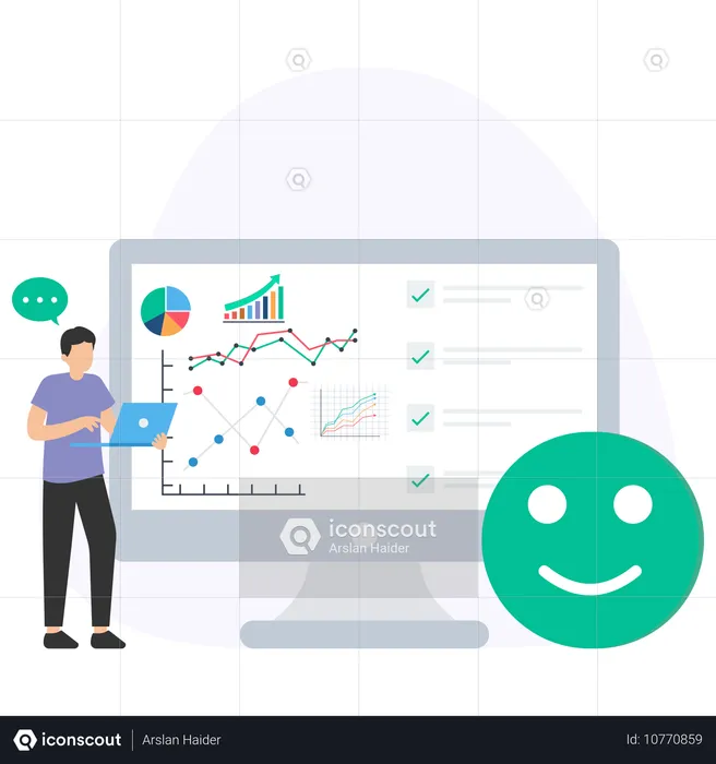 Businessman analysing sales satisfaction graph  Illustration