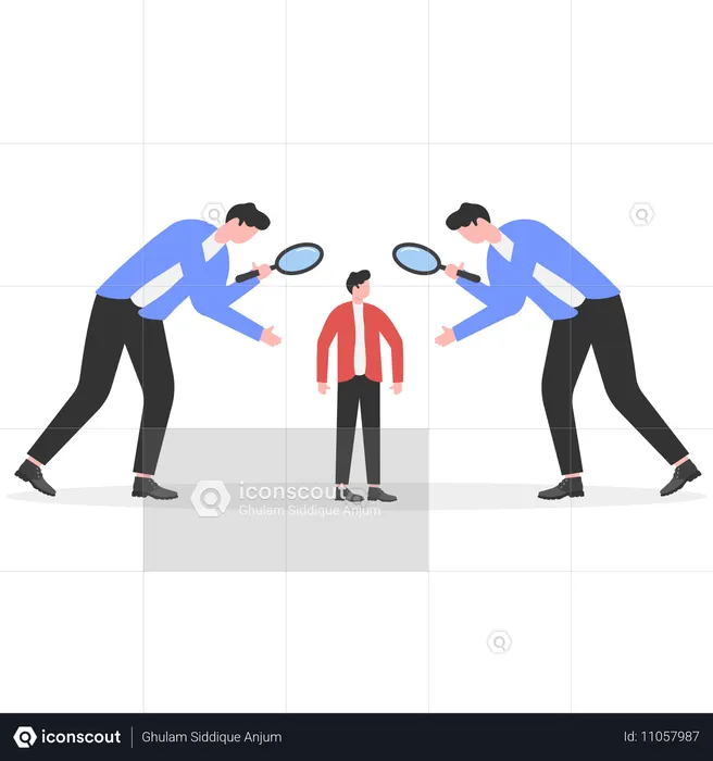 Businessman analysing small businessman  Illustration