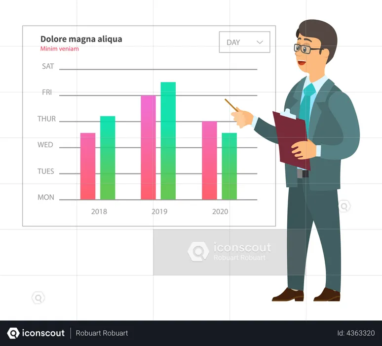 Businessman analysis digital report with data  Illustration