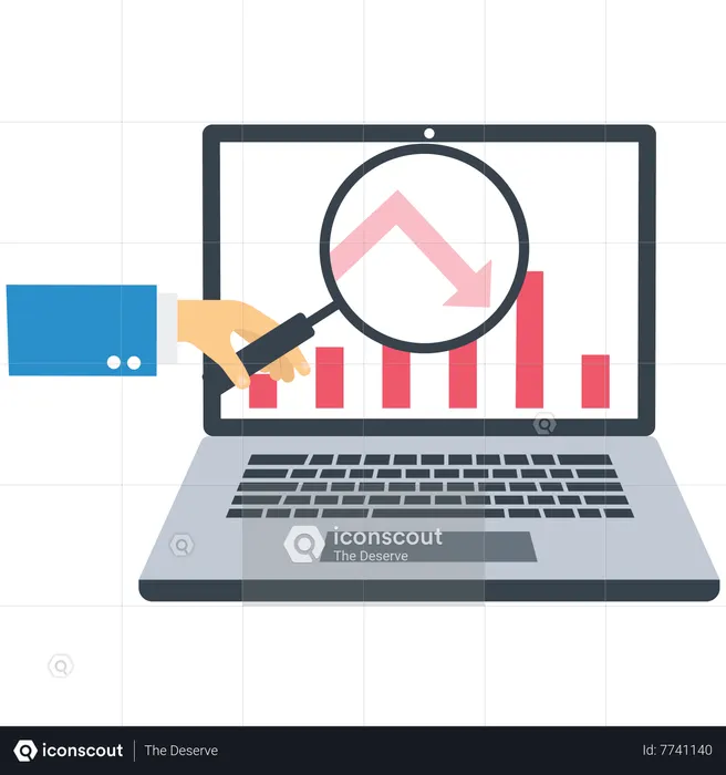 Businessman analyst holding magnifying glass analyze graph and chart  Illustration