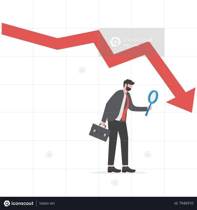 Businessman analyze down arrow chart graph and bankrupt finance  Illustration