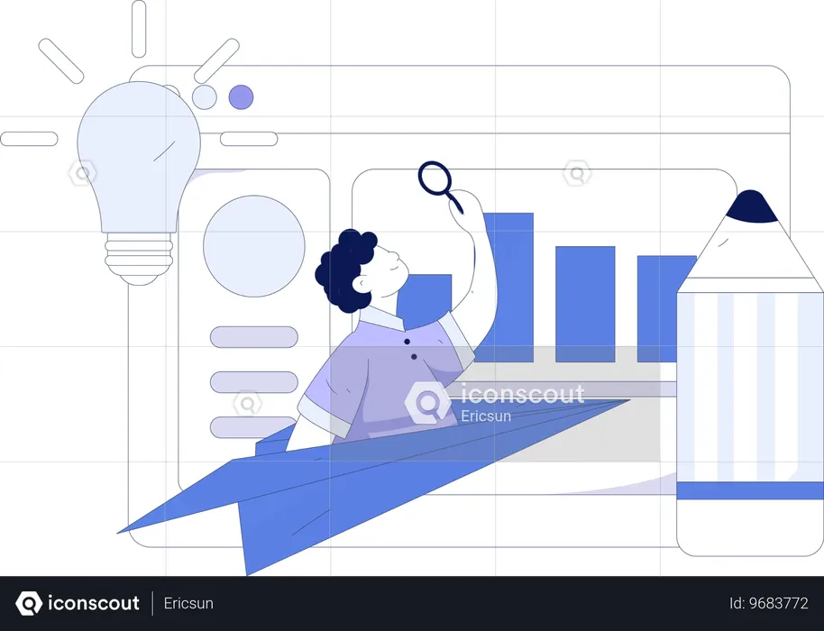 Businessman analyzes data carefully  Illustration