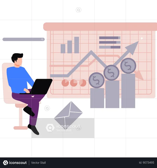 Businessman analyzes financial presentation  Illustration