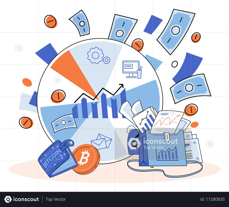 Businessman analyzing business pie chart  Illustration