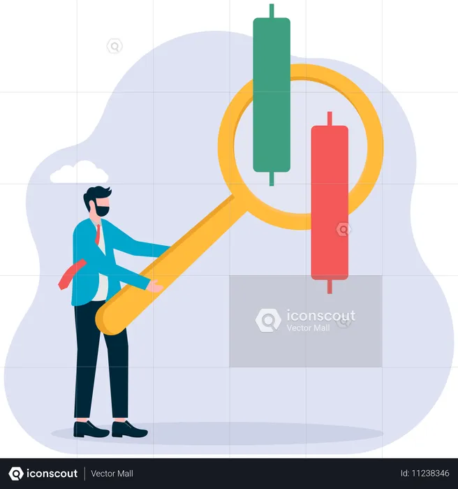 Businessman analyzing candle stick graph  Illustration