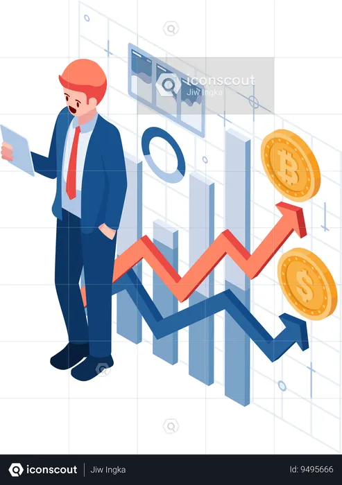 Businessman Analyzing Cryptocurrency Market Trends  Illustration
