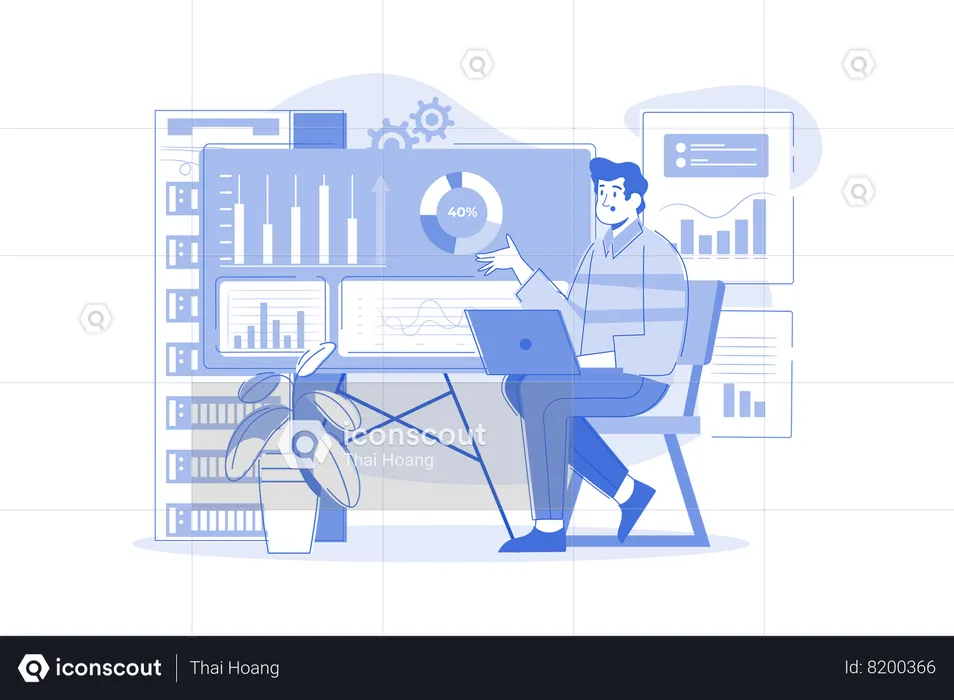 Businessman Analyzing Data  Illustration