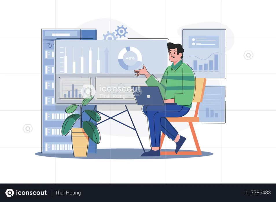 Businessman Analyzing Data  Illustration