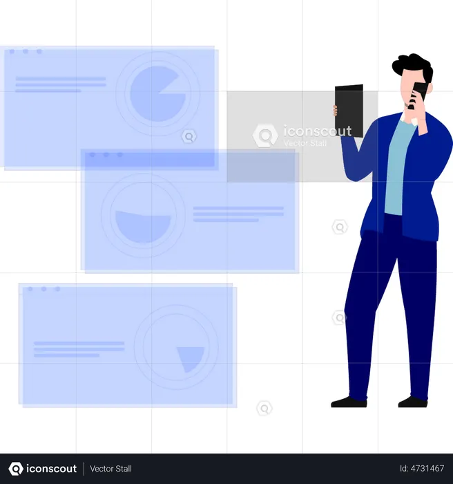 Businessman analyzing data and talking on mobile  Illustration