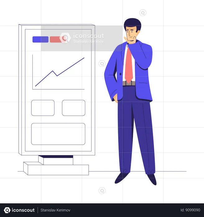 Businessman analyzing data on screen  Illustration