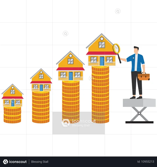 Businessman analyzing houses different heights  Illustration