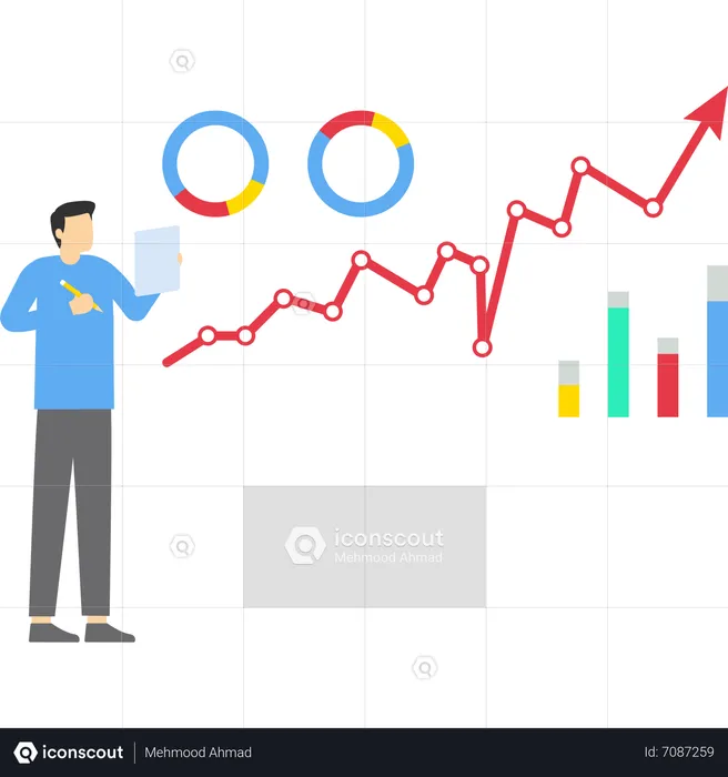 Businessman analyzing industry growth report  Illustration