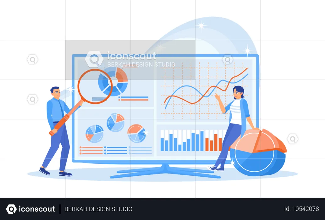 Businessman analyzing office financial charts  Illustration