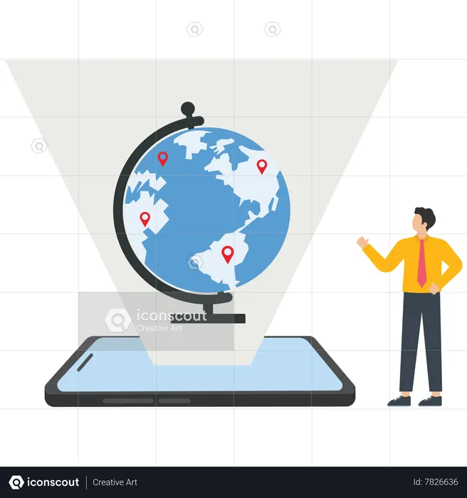 Businessman and a big globe from a laptop  Illustration