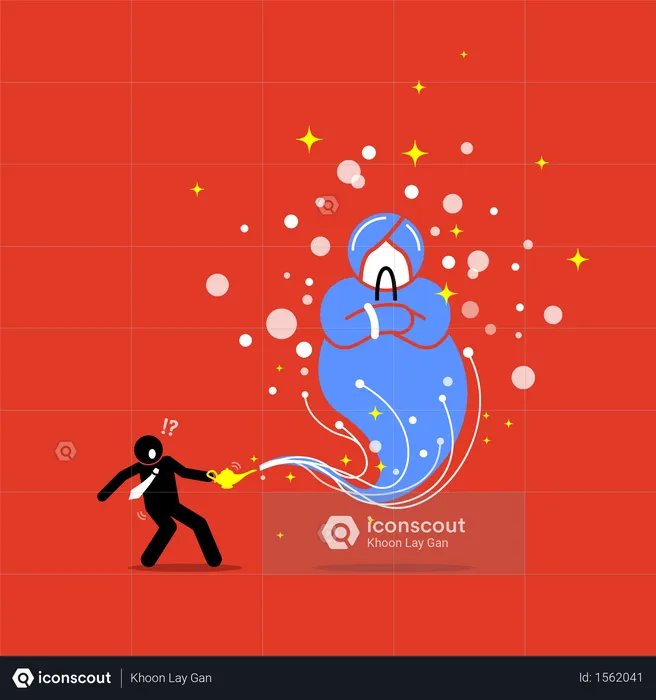 Businessman and a Genie in a lamp  Illustration