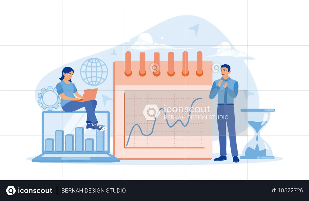 Businessman and assistant analyzing finances  Illustration