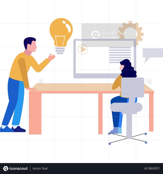 Businessman and business woman are talking on business management  Illustration