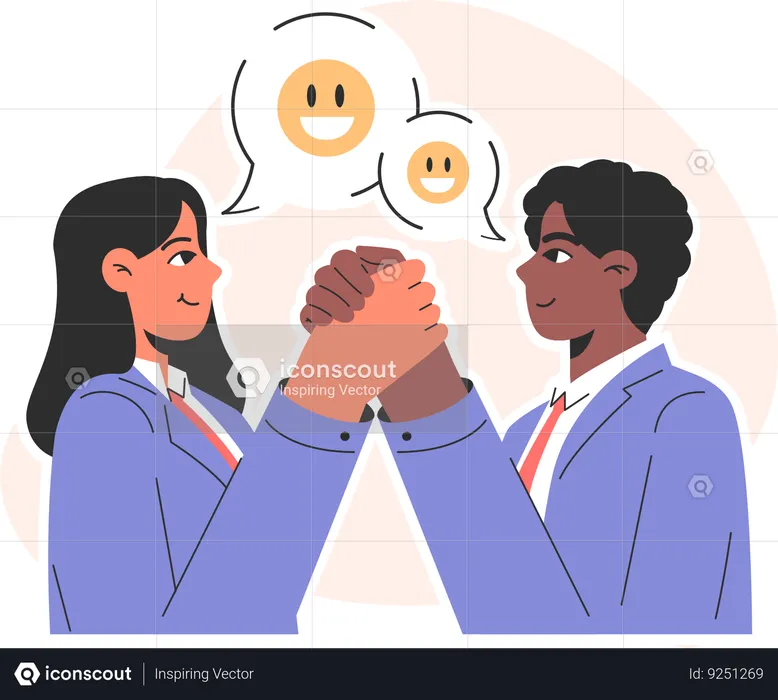 Businessman and business woman find compromise on opposite opinions  Illustration