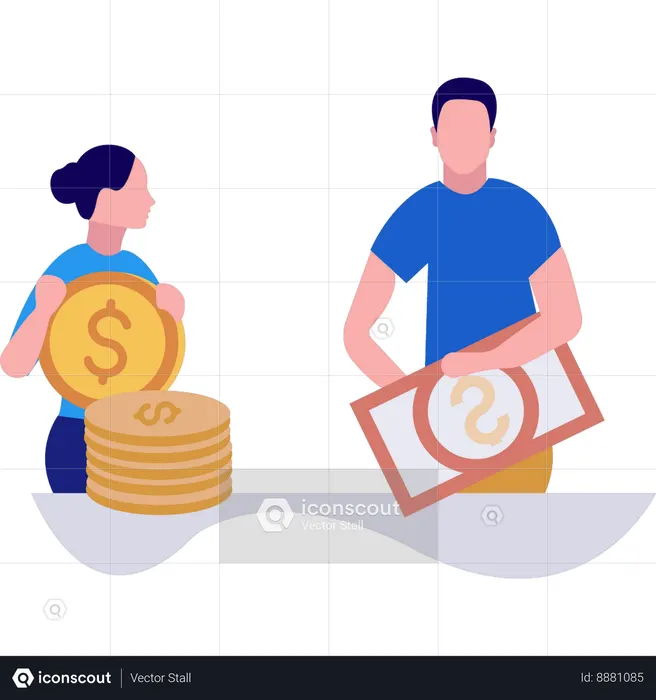 Businessman and businesswoman are talking about money  Illustration