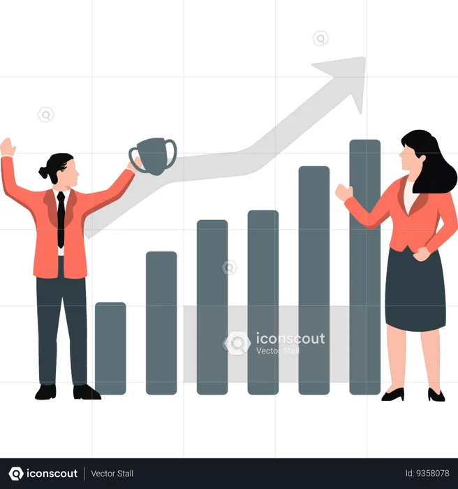 Businessman and businesswoman talking about business growth  Illustration