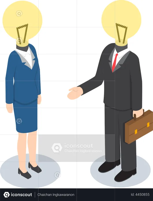 Businessman and businesswoman with light bulb instead head  Illustration