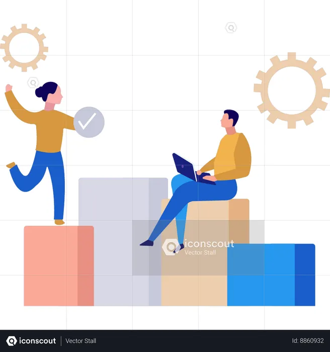 Businessman and businesswoman working on finance graph  Illustration
