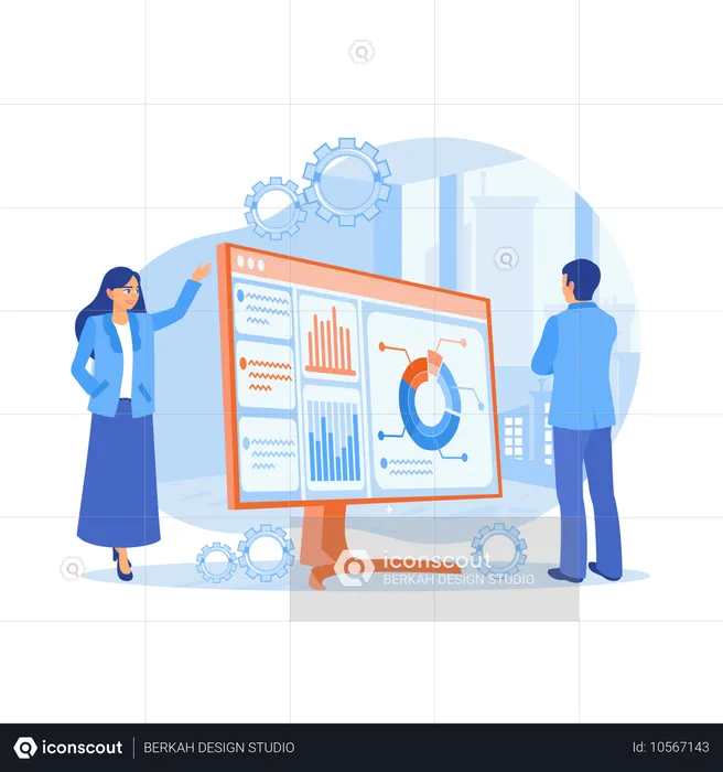 Businessman and colleagues holding presentation  Illustration