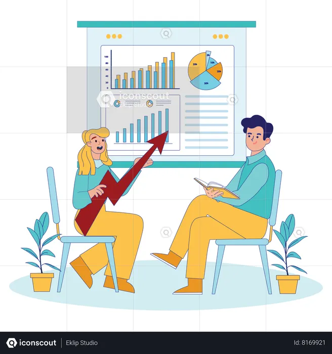Businessman and employee are planning business strategies on dartboard  Illustration