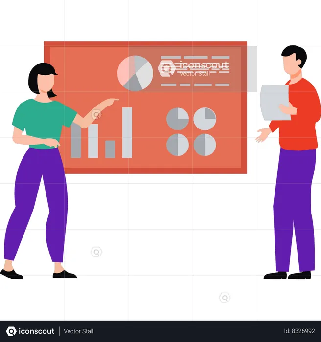 Businessman and employee are talking about business analysis  Illustration