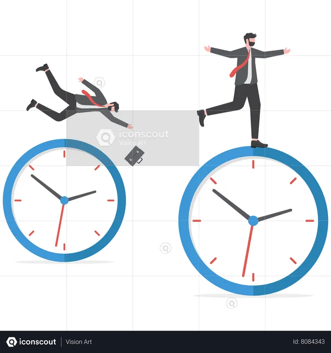 Businessman and employees together are trying to catch their deadline  Illustration