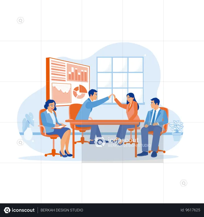 Businessman And His Assistant Having Meeting With Colleagues In Meeting Room  Illustration