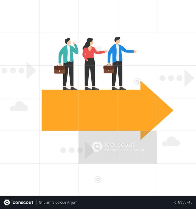 Businessman and his team is moving towards goal  Illustration