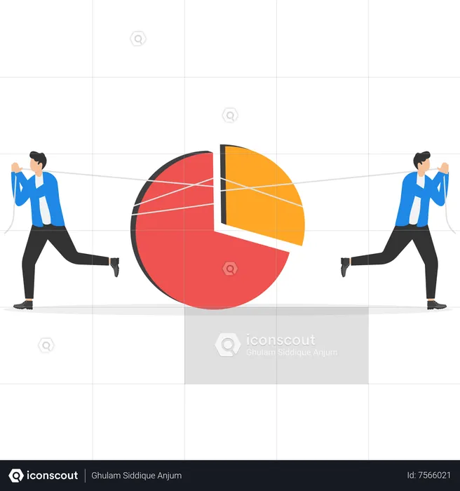 Businessman and rival fighting for biggest pie chart segment  Illustration