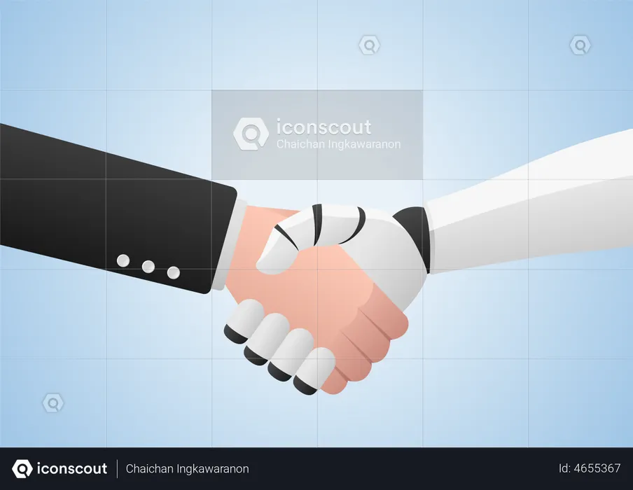 Businessman and robot shaking hands  Illustration