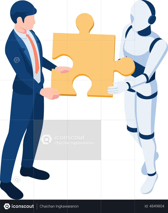 Businessman and Robot working together  Illustration
