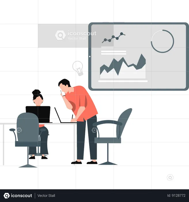 Businessman and woman analysis chart  Illustration