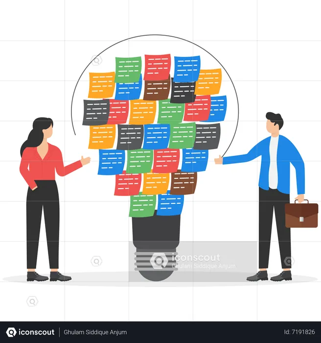 Businessman and woman discover solution  Illustration