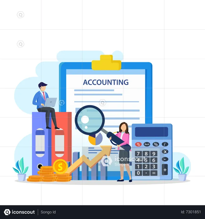 Businessman And Woman Doing Financial Analysis  Illustration